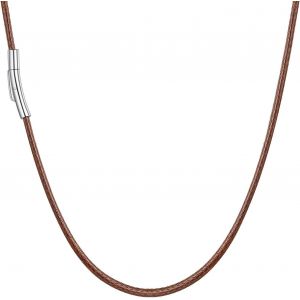 Kal-Chaîne Homme Cuir Cordon Marron Homme 2mm/3mm Collier Cordon Fermoir Acier Inoxydable Bijoux Tendance Simple Pour Homme Femme 41cm/46cm/51cm/55cm/61cm/66cm/71cm/76cm - Neuf