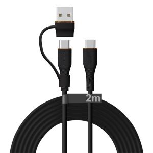 TTA-Câble de charge 2 en 1 100 W USB A/C vers USB C en silicone souple 5 A sans n?uds compatible avec MacBook Pro/Air, iPad Air/Pro 2024, iPhone 16, Galaxy S25 Ultra, PS5, Switch (2 m) - Neuf