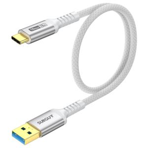 TRAHOO-USB C C&acirc;ble, USB 3.0 USB-A vers USB-C 10 Gbit/s C&acirc;ble en Nylon Tress&eacute; de Type-C Compatible avec iPhone 17/16/15 Pro Max, Galaxy S24 S23 S22, Android Auto - Blanc, 0.5m, 1Paquet - Neuf