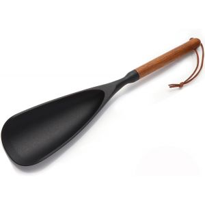 Spatule Et Cuill&egrave;re Multifonctions En Silicone, Louche Et Spatule En Silicone Pour Ustensiles De Cuisine Antiadh&eacute;sifs, Cuill&egrave;re Avec Manche En Bois (Noir, Lot De 1) - Neuf