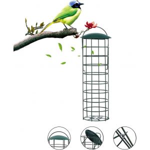 Mangeoire &agrave; oiseaux &agrave; suspendre - distributeur de boules de graisse pour oiseaux sauvages - m&eacute;tal - Vert - Neuf