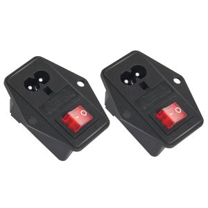 Connecteur de module d'entr&eacute;e IEC C8 AC 250V 5A Adaptateur de prise de montage sur panneau &agrave; 2 broches Fusible avec interrupteur &agrave; bouton rouge Prise d'alimentation (lot de 2) - Neuf