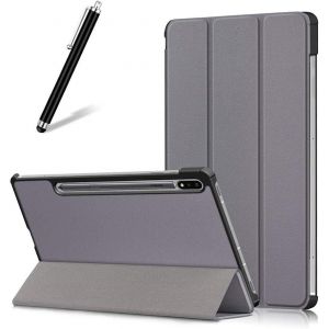 KAL-Coque Pour Samsung Galaxy Tab S7 Plus 12.4 2020 T970/T975,Étui Cuir À Rabat Mince Léger Avec Support Pliable,Réglable Multi-Angle Béquille Folio Flip Tablette Housse,Gris - Neuf