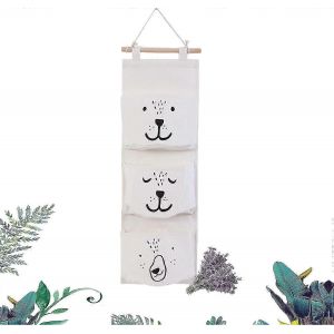 Sac de rangement suspendu, sac de rangement suspendu, rangement avec 3 poches, organisateur de poche suspendu, sac de rangement, sac suspendu en tissu (blanc) - Neuf