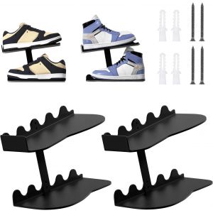 CAUC-Étagère à Chaussures Murale Flottante en Métal pour Salon, Chambre à Coucher, Support D'exposition, Noir, 2 Pièce - Neuf