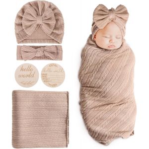 Tianyi-Couverture Bebe Naissance Emmaillotage Bébé Pour Nouveau-Né Langes Bebe 80 X 80 Cm Sac De Couchage Avec Chapeau Et Bandeau N?ud - Neuf