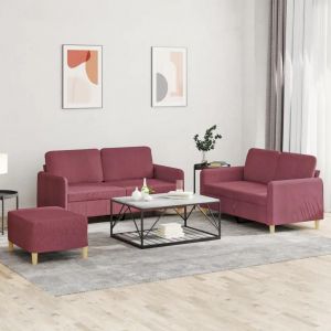 Prolenta Premium - Ensemble De Canap&eacute;s 3 Pcs Avec Coussins Rouge Bordeaux Tissu - Neuf