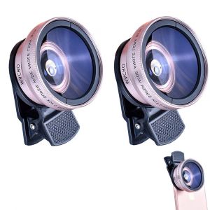 Kit de 2 objectifs grand angle macro portables 2 en 1 pour appareil photo de t&eacute;l&eacute;phone portable avec pochettes de rangement - Neuf