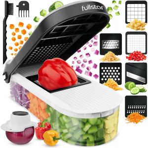 Mevronisshop-Fullstar Coupe Legumes Multifonctions Et Mandoline - Trancheur Ou D&eacute;coupe Cube Oignons Carottes Concombres Frites Fruits - Rapeuse Legume Et Fromage - Cuisine Accessoires (Compact 6-En-1 - Neuf