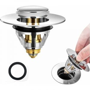 Bouchon d'évier de salle de bain universel, bouchon de vidange à rebond, bouchon d'évier en acier inoxydable - Neuf