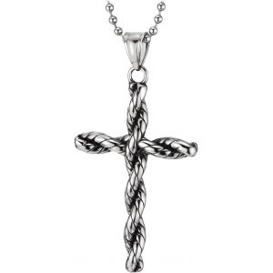 Kal-Homme Femme Acier Inoxydable Tordu Tress&eacute; Croix Pendentif Collier - 75cm Balle Cha&icirc;ne - Neuf