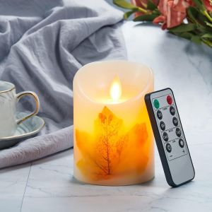 SJZG-Bougies Led, Feuille D'&Eacute;rable Bougies Led, Bougie Led Flamme Vacillante, Bougies Alimente Par Pile, Bougie Decorative Avec T&eacute;l&eacute;commande Et Minuterie Pour Mariage D&eacute;coration De Vacances-10Cm - Neuf