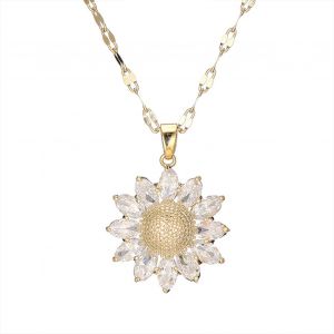 Collier Pendentif Tournesol Dore, Design De Niche Leger Et Luxueux, Collier Fleur Dore Pour Femme, Ideal Pour Une Soiree De Mariage Ou Une Soiree Dansante - Neuf