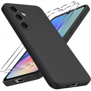 Sansh-Coque Pour Samsung Galaxy A05s Avec 2 Pièces Verre Trempé, Ultra Mince Souple Tpu Silicone Liquide Étui Protection Antichoc Anti-Rayures Bumper Housse Pour Samsung A05s 6,7"", Noir - Neuf