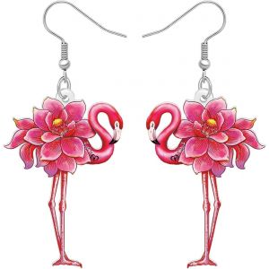 Kal-Jolies Boucles D'oreilles Pendantes Roses Tropicales Cocktail Flamand &Eacute;t&eacute; Plage F&ecirc;te Bijoux Acier Inoxydable Crochet De Poisson Cadeaux Pour Femmes Filles Nouveaut&eacute; Hypoallerg&eacute;nique Accessoires - Neuf