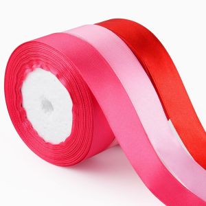 Trahoo-Astaron Ruban De Satin Saint-Valentin Pour Travaux Manuels 2,5 Cm, Ruban Rose Rouge En Tissu Pour Emballage De Cadeaux, Bouquets, Noeuds De Cheveux, Ruban De Soie Pour Décorations - Neuf