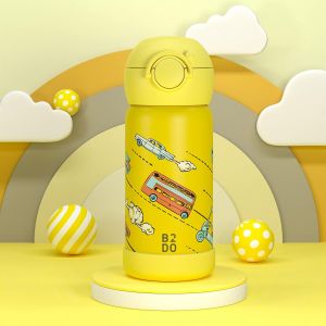 Isotherme 316 Gourde Enfant 350ml Voiture Jaune | Bouteille Isotherme Antifuite Et Isol&eacute;e Pour &Eacute;cole | Gourde Sans Bpa Avec Paille Pour Enfants - Neuf