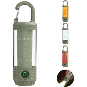 Mini Rechargeable Led Camping Flashlight, Portable Outdoor Light With Hook, Warm White Light And Red Lights, 6 Modes, With Signal Flash. - Neuf