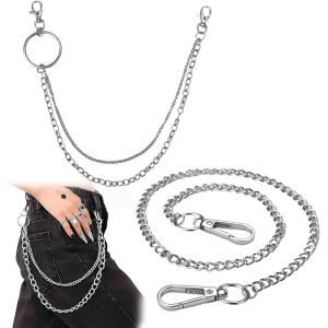 TRAHOO-2 Pcs Cha&icirc;ne Portefeuille, Cha&icirc;ne Pantalon Hip Hop Punk En M&eacute;tal, Chaine Porte Cl&eacute; Pour Pantalons, Chaine Argent Homme Pour Accrocher Les Cl&eacute;s Ou Le Portefeuille Sur Le Pantalon,Pour Femme/Hom - Neuf