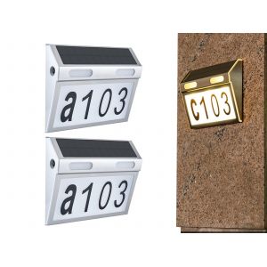 Num&eacute;ro de maison solaire lumineux avec autocollants d'adresse &agrave; personnaliser - Lot de 2 - Neuf