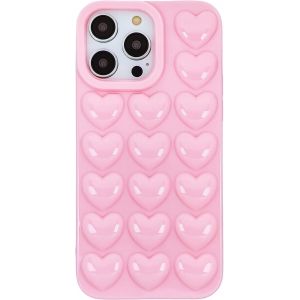 LORANKA-Housse de Protection Femme pour iPhone 15 Pro Max 3D Bulle Coeur Gel Housse de Protection pour Belle Fille pour iPhone15 Pro Max 6,7 Pouces - Rose - Neuf