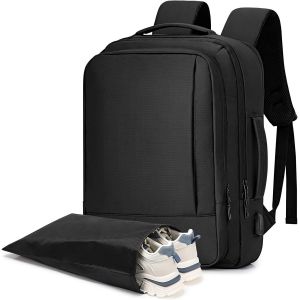 Lbgwp60-Sac A Dos Voyage Cabine Avion 42x30x20, Bagage Cabine Extensible 18.9-25.2 L, Travel Backpack Avec Compartiment Et Sac À Chaussures, Pour Vol, Travail, Voyages, Noir - Neuf