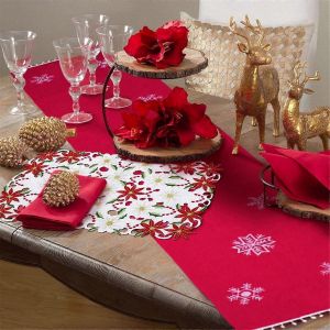 Sets De Table Lot De 6 Brod&eacute; No&euml;l Poinsettia & Holly Design,11 X 17 Pouces No&euml;l Table D&eacute;co - Neuf