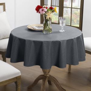 Nappe en toile cir&eacute;e ronde - Avec ourlet - Aspect lin - R&eacute;sistante aux intemp&eacute;ries - Imperm&eacute;able - Lavable - Pour l'ext&eacute;rieur, le balcon, la table basse, la terrasse - 140 cm - Anthracite - Neuf
