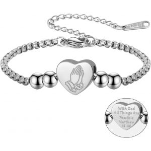 Bracelet Versets Bibliques Chrétiennes Breloque Coeur Priant Bracelet Matthew 19:26 Avec Dieu Tout Est Possible Bracelet Ajustable Cadeau De Baptême Chrétien Femmes Hommes[Bra9203238] - Neuf