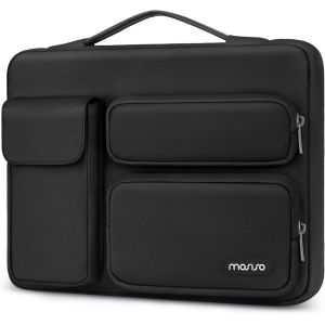 15 Inch Computer Case Compatible with MacBook Air M4 A3241 M3 A3114 M2 A2941 2025-2023, Dell XPS 15, Side Open PC Pouch with 2 Raised & 1 Flap Pocket, Black - Neuf