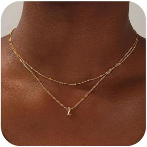 Double Collier Femme Or Collier, 14k Plaqué Or Lettre A-Z Pendentif Or Collier Initial Personnalisé Collier Femme Or Lettre Fille Femme Idee Cadeau Anniversaire, Fête Des Mères, Saint Valentin - Neuf