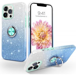 Kalanka-Coque Pour Iphone 13 Pro Max Avec Anneau Rotatif 360° Support De Voiture Magnétiqu, Paillettes Scintillantes Brillantes Etui Protection À Anti-Rayure Antichoc Housse, Dégradé Bleu - Neuf