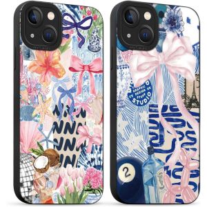 Kal-2 Pièces Coque Pour Iphone 14 Plus 6,7'', Etui Silicone Avec Noeud Papillon Collage Aesthetic Motif Design, Caméra De Protection Case Antichoc Housse Étui Souple Fine Tpu Pour Fille Femme - Neuf