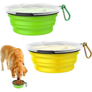 Kalanka-Gamelles Voyage Pour Chien Et Chat Bols,350ml Gamelles Pliables Chien Silicone,Bol Pour Chien Portable,Pliable Bol Pour Chie,Chien Bol Portable À Eau,Avec Mousqueton Et Couvercle,2 Pièces, - Neuf