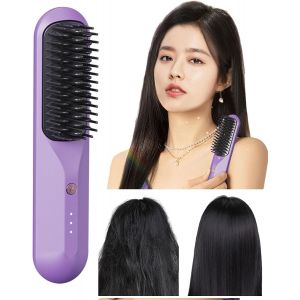 Peigne Lisseur Sans Fil, Brosse Lissante Sans Fil - Peigne Chauffant Rechargeable Usb À Ions Négatifs - Peigne Plat 3d À 3 Dents, Portable Pour Cheveux - Neuf