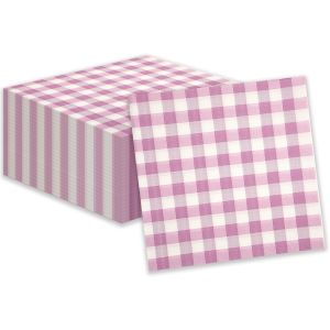 Few-Lot De 40 Serviettes De Cocktail Jetables En Papier Vichy Rose - Pour Restaurant, Bar, Pique-Nique, Anniversaire, Anniversaire De Mariage - 25 X 25 Cm - Neuf
