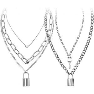 Serrure Chaîne Collier, Chaînes, Statement Serrure Clé Pendentif Collier Sliver Set Eboy - Neuf