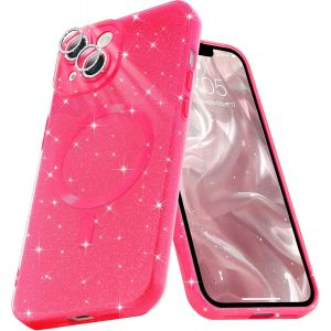 Eryi-Coque Magnétique Pour Iphone 14 Etui À Paillettes Brillant Compatible Avec Magsafe Charge Sans Fil Housse De Protection Antichoc Pour Appareil Photo Glitter Silicone Souple,Rouge Rosé - Neuf