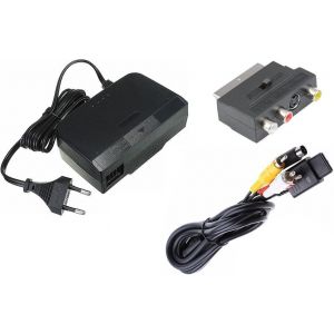 Kal-Chargeur Secteur Pour Alimentation, Câble Audio Video S-Video Et Adaptateur Peritel Compatible Avec La Console Nintendo 64 - N64 - Neuf