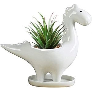 ERYI-Pot De Fleurs En Céramique Blanche En Forme De Dinosaure Pour Plantes Grasses, Bonsaï, Plantes De Dinosaures, Cactus, Décoration Animale, Pot À Crayons, Pot De Chambre D'Enfant (Herbivore) - Neuf