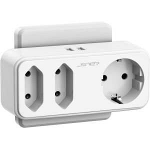 Prise Multiple 5 en 1 - Bloc Multiprises Secteur 3 Prises avec 2 Ports USB Chargeur (12W) - Multiprise Murale Électrique pour Domicile, Bureau, Voyages - Blanc - Neuf