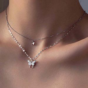 Kal-Boho Layered Butterfly Choker Collier Argent Papillon Pendentif Collier Double Papillon Cz Collier Minuscule Papillon Collier Bijoux Pour Femmes Et Filles - Neuf