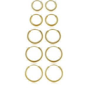 Kal-5paires Boucles D'oreilles Créoles Anneaux Acier Inoxydable Piercings Tragus Hélix Cartilage Homme Femme Cerceau Rond Clous Bijoux De Corps 8mm-16mm, Argent Doré Noir Rose Or - Neuf