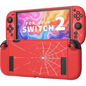 Eryi-Coque De Protection Avec Poignées Texturées Pour Nintendo Switch 2 (2025) U2013 Design Toile D`Araignée Rouge, Tpu Mat Antichoc, Étui Fin Ergonomique, Compatible Station D`Accueil Red Spider We - Neuf