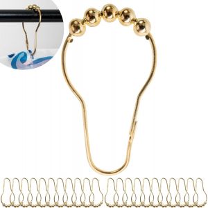 TIANYI-Anneaux pour Rideaux de Douche, 24 pi&egrave;ces, en Couleur Or, Taille 70 x 39 mm, Crochets de banne pour Tiges de courtine de Douche, Attache de Bain en M&eacute;tal Robuste, Boucle de Rideau de averse Se - Neuf