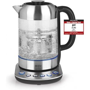 NouvelHorizonstore-Bouilloire TEATIME II avec r&eacute;glage de la temp&eacute;rature - 1,7 L | Filtre &agrave; th&eacute; en acier inoxydable inclus | Eclairage LED | Verre et acier inoxydable - Neuf