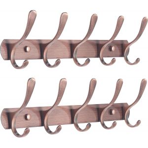 Lot de 2 porte manteau mural moderne avec 5 crochets, ultrasolide, en m&eacute;tal, pour accrocher v&ecirc;tements, manteau, chapeaux, vestes, sac &agrave; dos, cuivre - Neuf