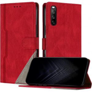KAL-&Eacute;tui Pour Sony Xperia 10 Iv, Housse En Cuir Pu Avec [Protection Antichoc Tpu] [Fonction Support] [Porte-Cartes ] Antichoc Magn&eacute;tique Coque Pour Xperia 10 Iv - Rouge - Neuf
