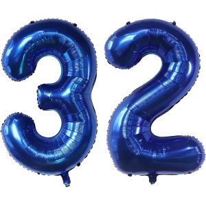 SJZG-Ballon Gonflable En Forme De Chiffre 32 - 101,6 Cm - Num&eacute;ro 32 - Ballon &Agrave; L'H&eacute;lium Auto-Adh&eacute;sif Pour D&eacute;corations De F&ecirc;te D'Anniversaire Et D&eacute;coration De F&ecirc;te (Bleu Marine 32) - Neuf