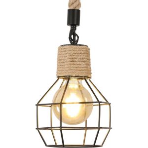 KAL-Lustre Industrielle, E27 Suspension Luminaire En Corde De Chanvre, Luminaire Plafonnier Rétro En Métal Pour Chambre, Salle À Manger, Bar, Café, 15Cm - Neuf